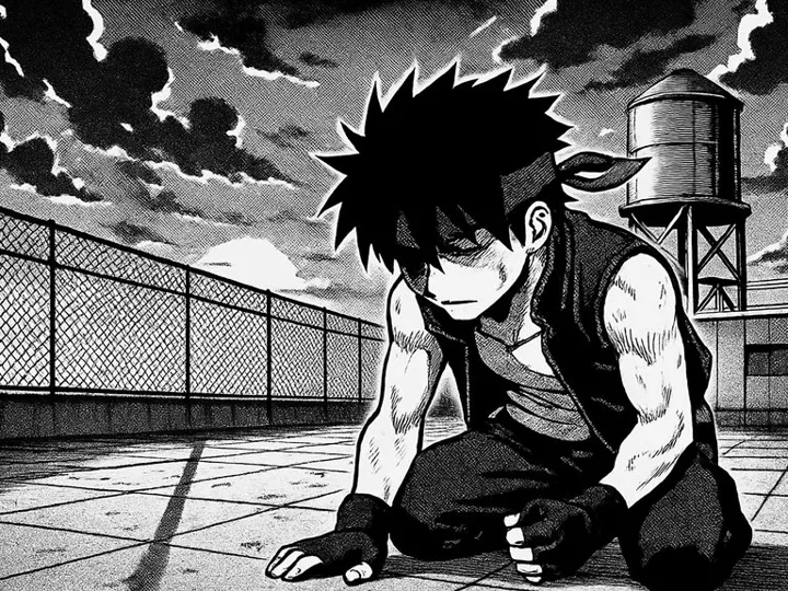 Kai powering up, fists clenched